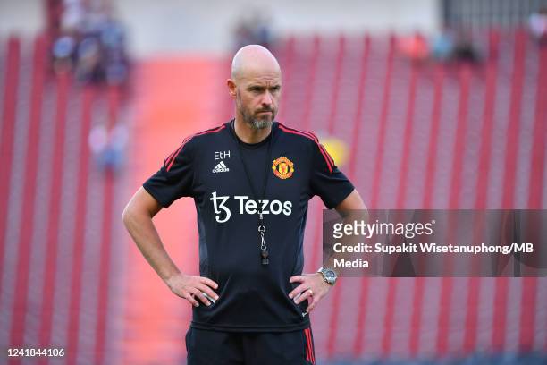 Erik ten Hag manager of Manchester United during a training session ahead of the preseason friendly match between Liverpool and Manchester United at...