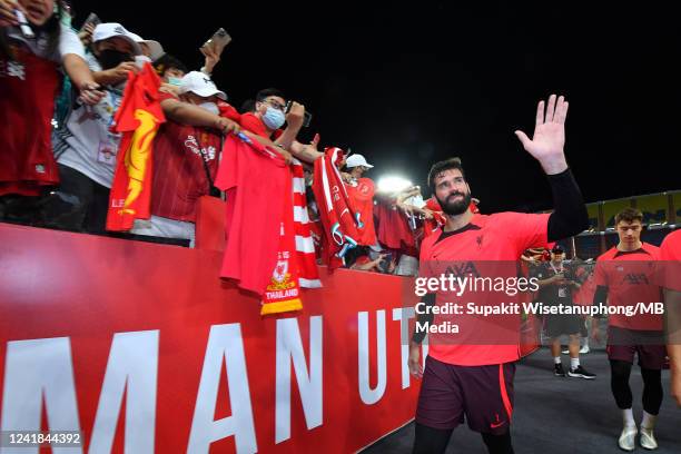 Alisson Becker of Liverpool during a training session ahead of the preseason friendly match between Liverpool and Manchester United at Rajamangala...