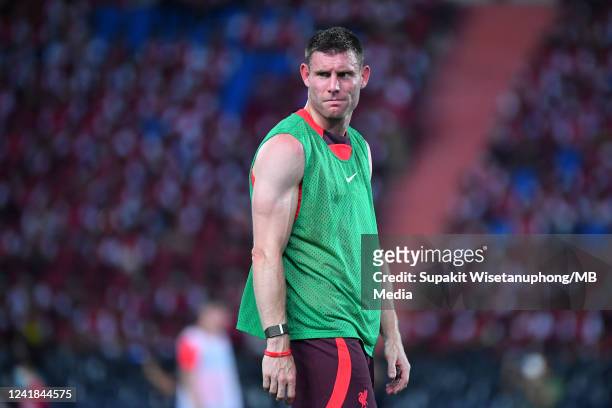James Milner of Liverpool during a training session ahead of the preseason friendly match between Liverpool and Manchester United at Rajamangala...