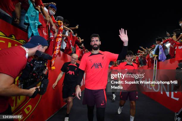 Alisson Becker of Liverpool during a training session ahead of the preseason friendly match between Liverpool and Manchester United at Rajamangala...