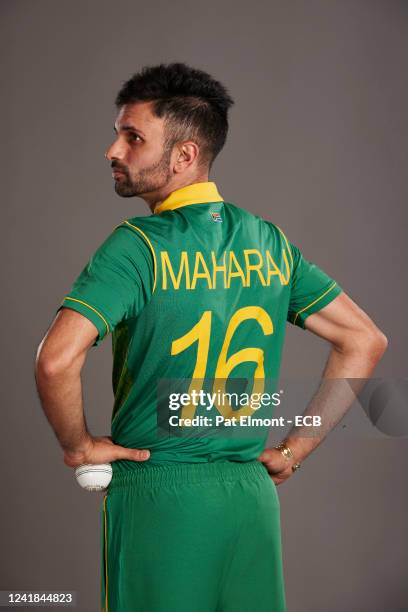Keshav Maharaj of South Africa poses during a portrait session at the Cooper Associates County Ground on July 11, 2022 in Taunton, England.