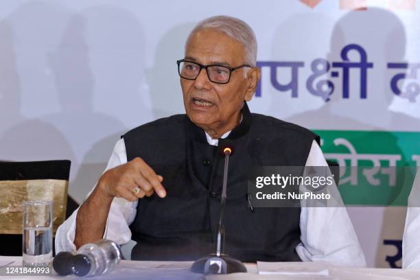 Opposition's presidential candidate Yashwant Sinha during a press conference, ahead of the upcoming presidential election, in Jaipur, Rajasthan,...