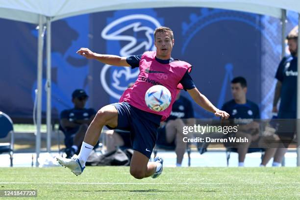 César Azpilicueta of Chelsea during a training session at Drake Stadium UCLA Campus on July 11, 2022 in Los Angeles, California.