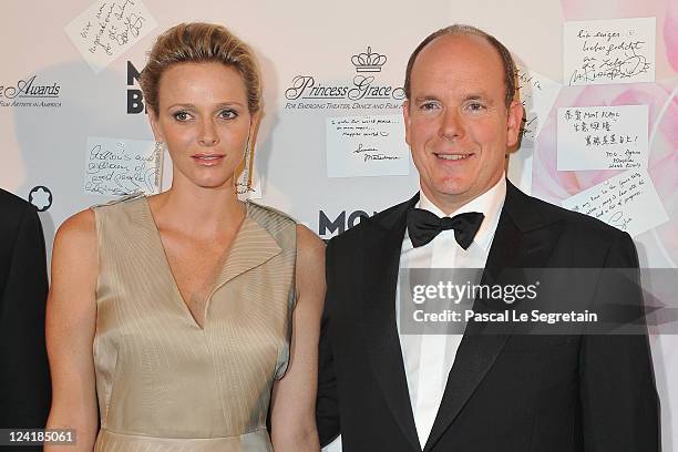 Princess Charlene of Monaco and H.S.H. Prince Albert II of Monaco attend the Montblanc "Collection Princesse Grace de Monaco" World Premiere...