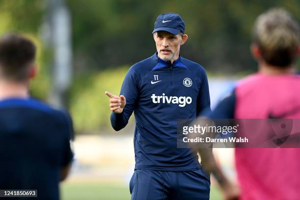Manager Thomas Tuchel of Chelsea during a training session at Drake Stadium UCLA Campus on July 11, 2022 in Los Angeles, California.