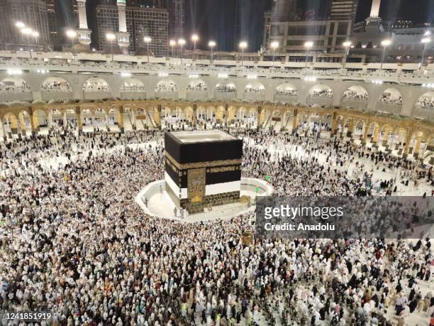 Pilgrims perform the farewell circumambulation to fulfill the Hajj pilgrimage in Mecca, Saudi Arabia on July 12, 2022.