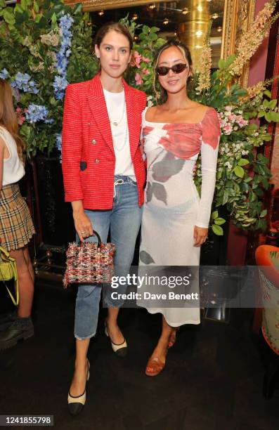 Lady Sabrina Percy and Betty Bachz attend the launch of Park Chinois and French Bloom's Paired Dim Sum lunch collaboration at Park Chinois on July...