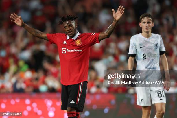 Fred of Manchester United celebrates after scoring a goal to make it 2-0 during the preseason friendly match between Liverpool and Manchester United...