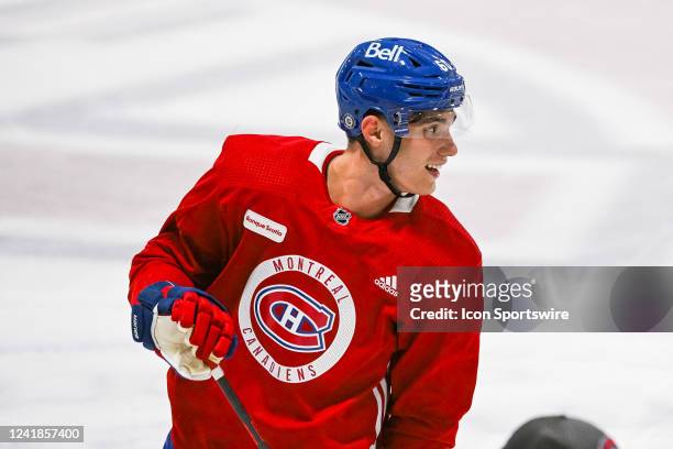 Look on Montreal Canadiens left wing prospect Juraj Slafkovsky during the Montreal Canadiens Development Camp on July 12 at Bell Sports Complex in...