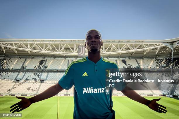 Juventus player Paul Pogba press conference at Allianz Stadium on July 12, 2022 in Turin, Italy.