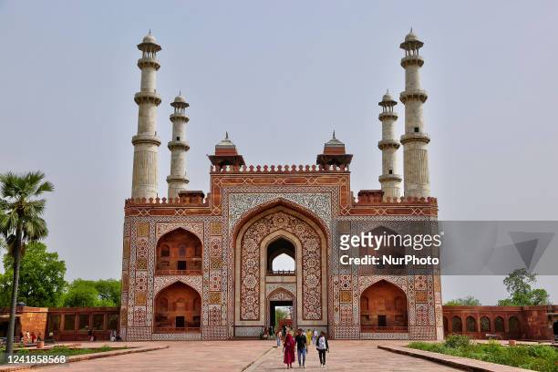 Gateway to the Tomb of Akbar the Great in Agra, Uttar Pradesh, India, on May 07, 2022. Akbar's tomb is the tomb of the Mughal emperor Akbar and was...