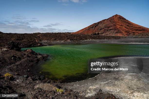 View of 'Charco Verde' , a coastal lagoon included in the Natural Park of the Volcanoes near the town of El Golfo, within the scope of the Timanfaya...