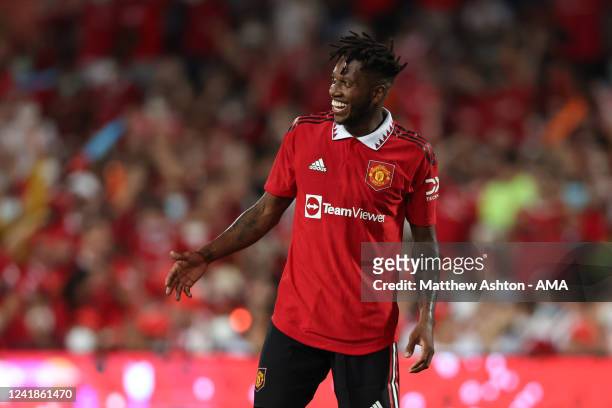 Fred of Manchester United celebrates after scoring a goal to make it 2-0 during the preseason friendly match between Liverpool and Manchester United...