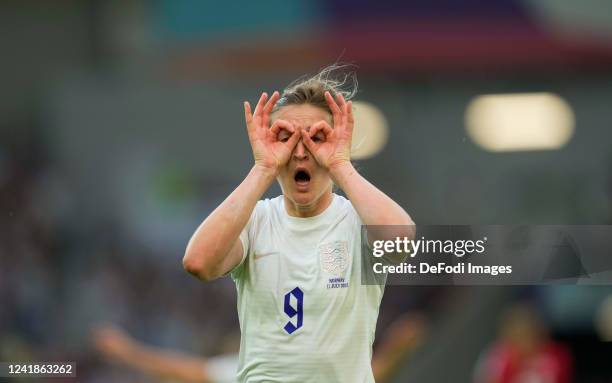 Ellen White of England celebrates scoring her teams third goal during the UEFA Women's Euro England 2022 group A match between England and Norway at...