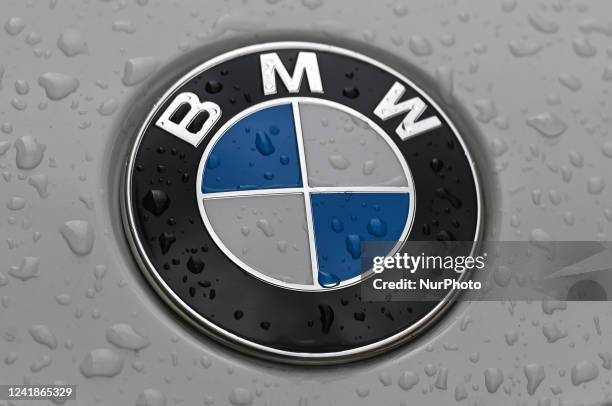 Logo seen on BMW vehicle parked in Krakow's Old Town. On Tuesday, July 12 in Krakow, Poland.