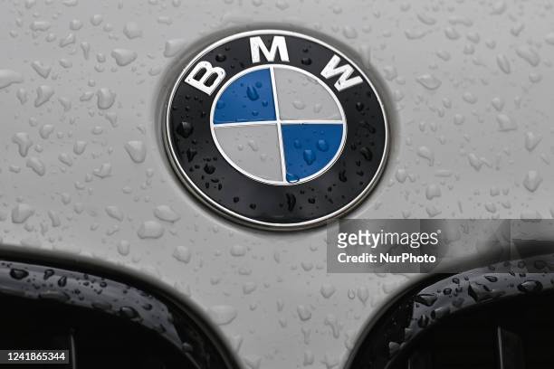 Logo seen on BMW vehicle parked in Krakow's Old Town. On Tuesday, July 12 in Krakow, Poland.