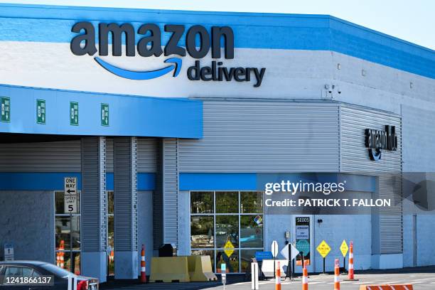 Amazon Delivery signage is displayed outside an Amazon.com Inc. Delivery hub during Amazon Prime Day on July 12, 2022 in Torrance, California. What...