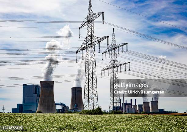 Exterior view of the brown coal power plant of RWE Power AG on July 12, 2022 in Neurath, Germany. The fossil energy source coal still plays an...