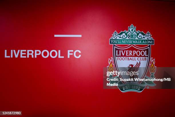 Liverpool's logo at the front of dressing room during the preseason friendly match between Liverpool and Machester United at Rajamangala Stadium on...