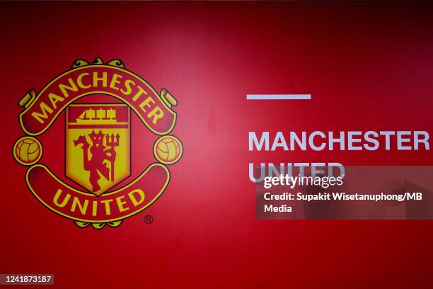 Manchester United's logo at the front of dressing room during the preseason friendly match between Liverpool and Machester United at Rajamangala...