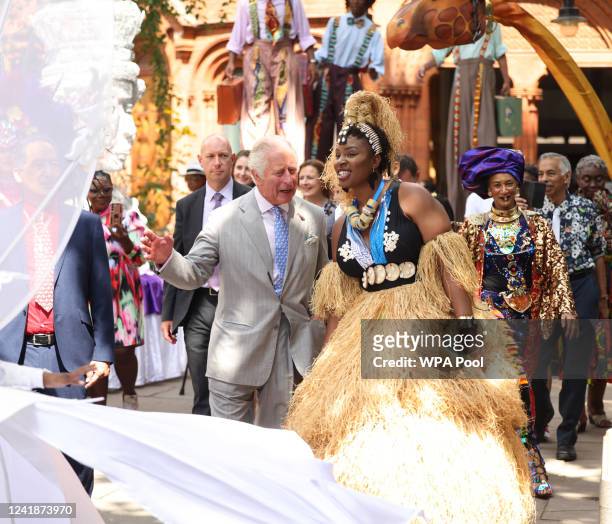 Prince Charles, Prince of Wales meets performers at The Tabernacle to celebrate Notting Hill Carnival's return following a hiatus due to the Covid-19...
