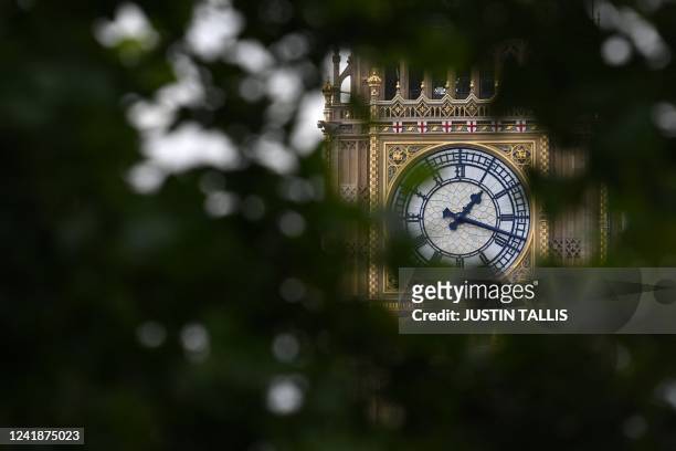 One of the clockfaces on the Elizabeth Tower, more commonly known as Big Ben, from the name of a bell inside, is pictured near at the Houses of...