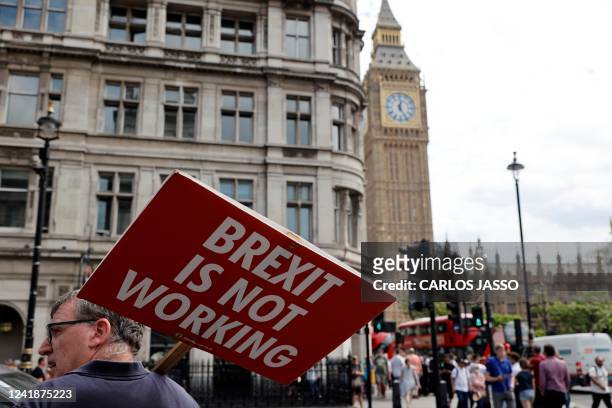 Anti-Brexit and anti-Conservative government protests demonstrate outside the Houses of Parliament during Prime Minister's Questions , opposite the...