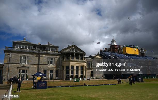 View of the clubhouse in the afternoon sunshine during the final practice day for The 150th British Open Golf Championship on The Old Course at St...