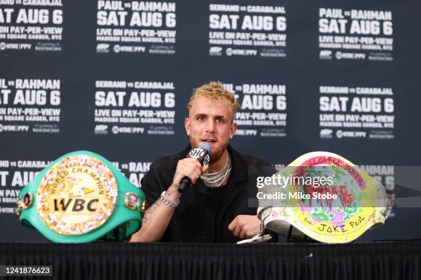 Jake Paul answers questions from the media during a press conference at Madison Square Garden on July 12, 2022 in New York City.