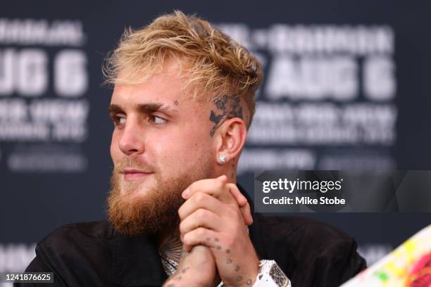 Jake Paul answers questions from the media during a press conference at Madison Square Garden on July 12, 2022 in New York City.