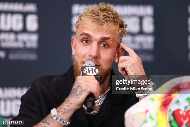 Jake Paul answers questions from the media during a press conference at Madison Square Garden on July 12, 2022 in New York City.