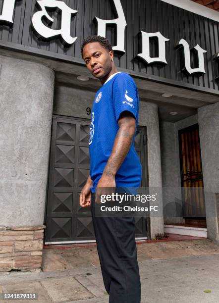 New signing Raheem Sterling of Chelsea is photographed around Beverley Hills on July 13, 2022 in Los Angeles, California.