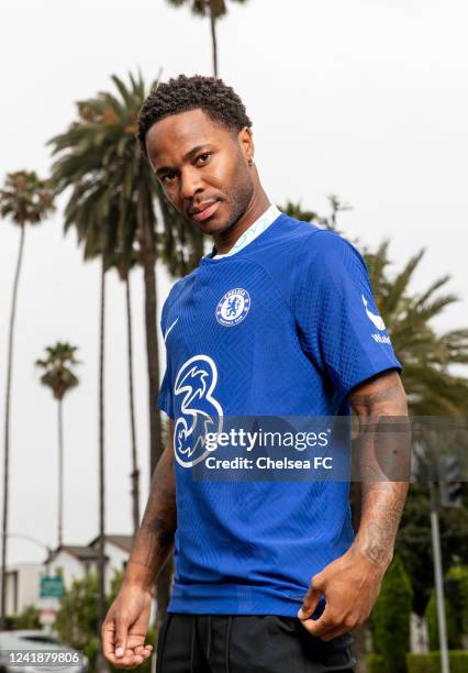 New signing Raheem Sterling of Chelsea is photographed around Beverley Hills on July 13, 2022 in Los Angeles, California.