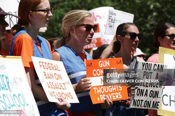 Uvalde and Highland Park mass shootings survivors, families and supporters rally on Capitol Hill in Washington, DC, calling for stricter gun controls...