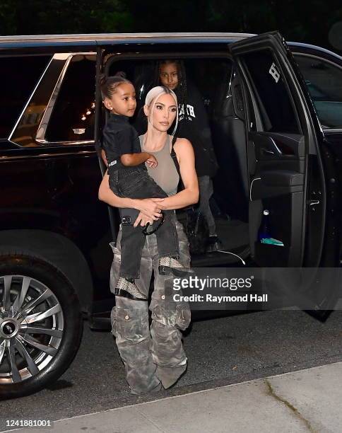 Chicago West, Kim Kardashian and North West are seen in Midtown on July 12, 2022 in New York City.