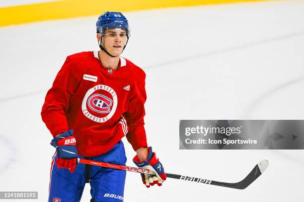 Look on Montreal Canadiens left wing prospect Juraj Slafkovsky during the Montreal Canadiens Development Camp on July 12 at Bell Sports Complex in...