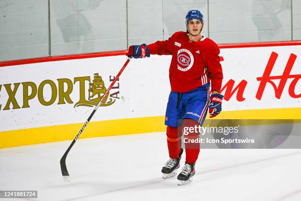 Look on Montreal Canadiens left wing prospect Juraj Slafkovsky during the Montreal Canadiens Development Camp on July 12 at Bell Sports Complex in...