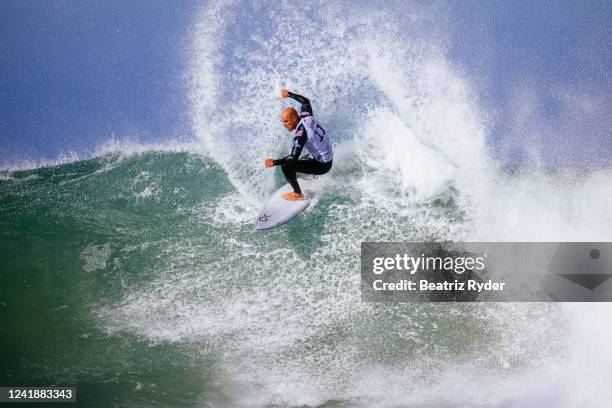 Eleven-time WSL Champion Kelly Slater of the United States surfs in Heat 8 of the Opening Round at the Corona Open J-Bay on July 13, 2022 at Jeffreys...