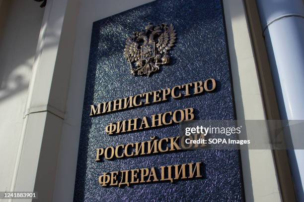 Plate on the Russian Ministry of Finance building in Moscow. In 2022, the Ministry of Finance refused to provide data on specific areas of budget...