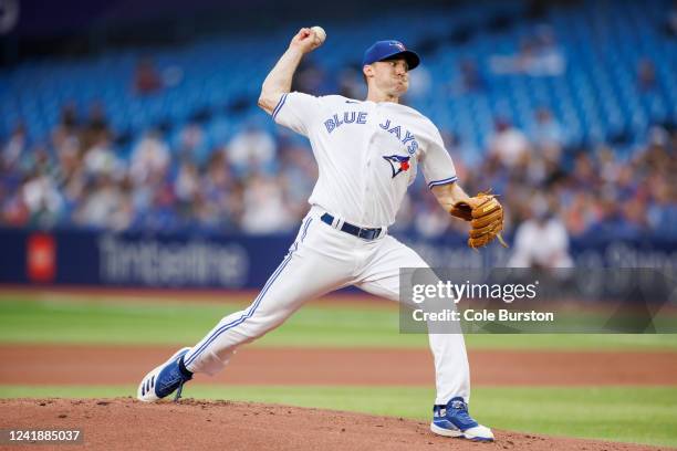 Ross Stripling of the Toronto Blue Jays pitches in the first inning against the Philadelphia Phillies at Rogers Centre on July 13, 2022 in Toronto,...