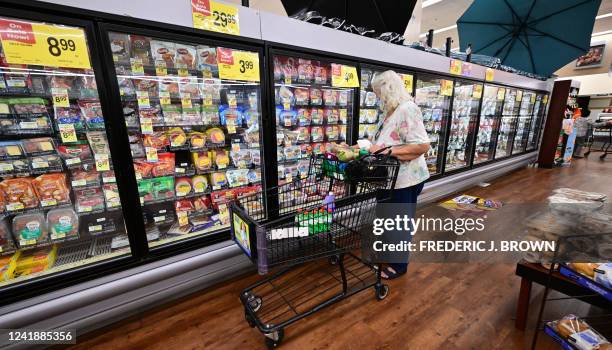 Woman checks items from the refrigerated section while grocery shopping at a supermarket in Alhambra, California, on July 13, 2022. US consumer price...