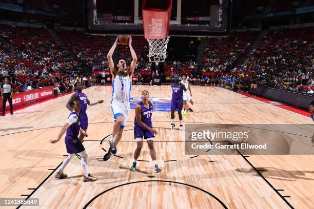 Chet Holmgren of the Oklahoma City Thunder dunks the ball during the game against the Sacramento Kings during the 2022 Las Vegas Summer League on...