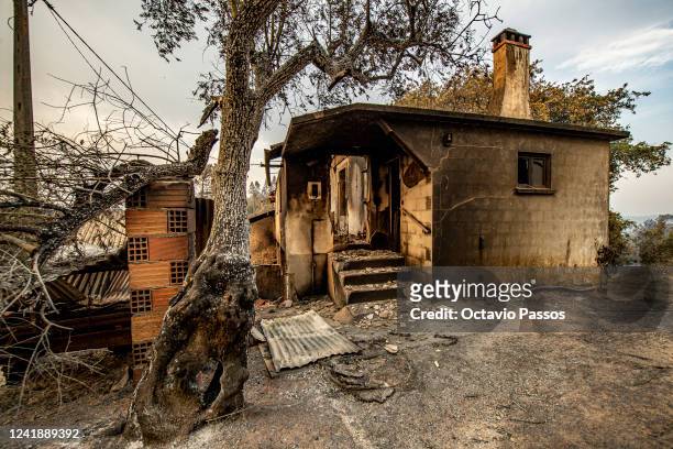 This photograph shows a burnt house at Ansiao on July 14, 2022 in Pombal, Portugal. Wildfires have swept across the central part of the country amid...