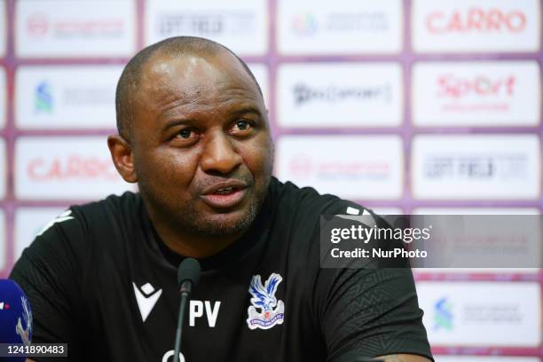 Patrick Vieira, manager of Crystal Palace FC speaks during the pre-match press conference ahead of the Standard Chartered Singapore Trophy between...