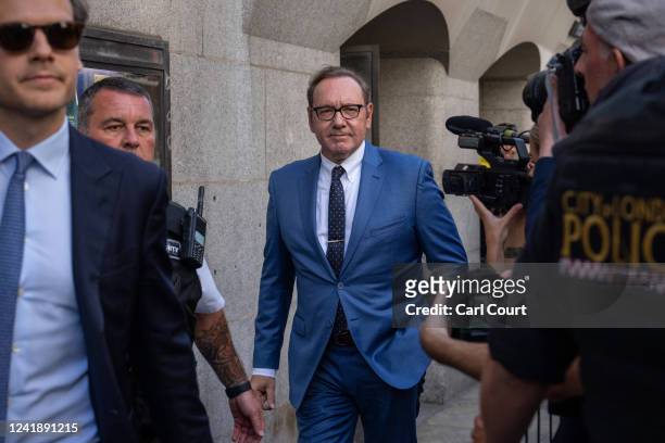 Actor Kevin Spacey leaves the Central Criminal Court on July 14, 2022 in London, England. The Hollywood actor faces four counts of sexual assault...