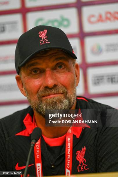 Liverpool FC manager Jurgen Klopp attends a press conference at the National Stadium in Singapore on July 14 ahead of the exhibition football match...