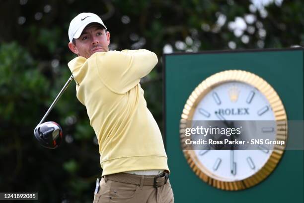 Rory McIlroy of Northern Ireland tees off the third during Day One of The 150th Open at St Andrews Old Course on July 14, 2022 in St Andrews,...