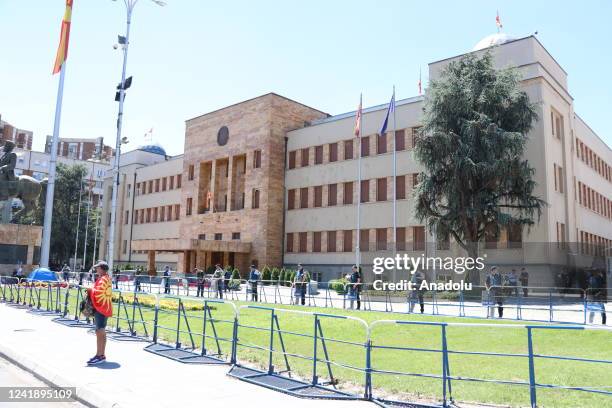 Police take security measures as protesters gather to protest against over EU membership compromise under the slogan "Ultimatum - No thanks," in...