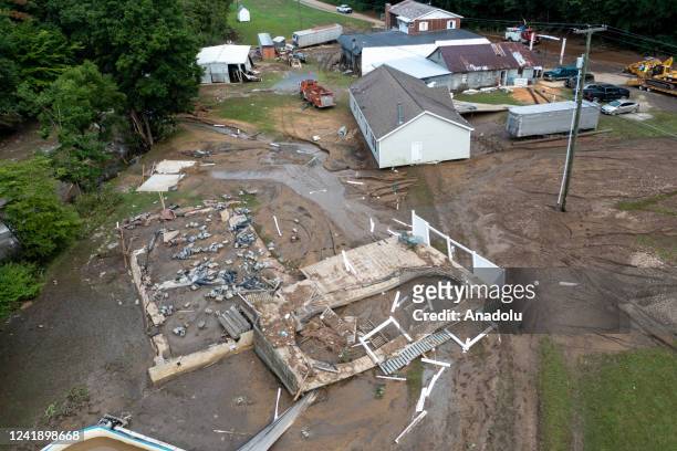 An aerial view of damage after a severe storm hit the area located in the state's southwest region, bringing heavy rain and flooding in Buchanan...