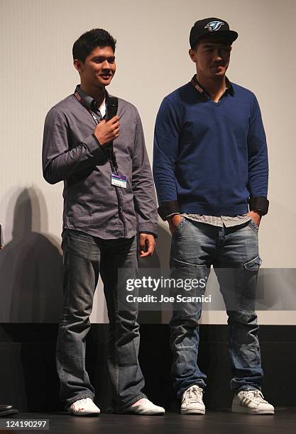 Actor Iko Uwais , and actor Joe Taslim attend "The Raid" Premiere at Ryerson Theatre during the 2011 Toronto International Film Festival on September...